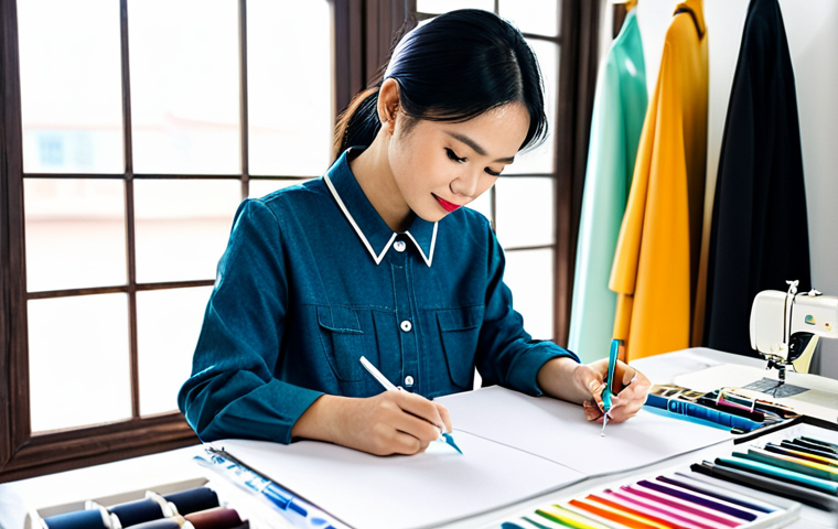 Fashion Designer at Work**

A Vietnamese fashion designer, fully clothed in stylish and modest attire, sketching designs in a bright, modern studio filled with colorful fabrics and sewing equipment. Natural light streaming through large windows. Perfect anatomy, correct proportions, well-formed hands. Safe for work, appropriate content, professional, family-friendly. High quality, professional photography.

**