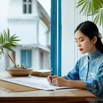 패션디자인과 패션기획서 작성 - Inspired Fusion: The Designer's Vision**
A young, elegant Vietnamese female fashion designer, fully ...