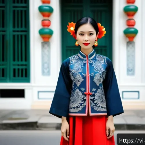 Home 33 패션디자인과 패션상품 트렌드 분석 - A young Vietnamese woman wearing a modernized traditional áo dài featuring intricate Đông Sơn patter...
