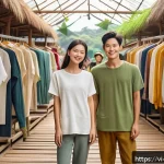 Home 20 패션 산업과 패션 비즈니스 - A vibrant outdoor Vietnamese sustainable fashion market scene featuring diverse people wearing eco-f...
